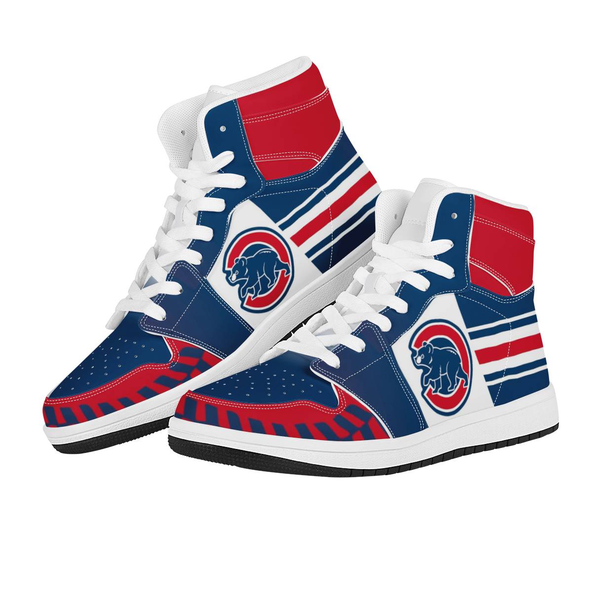 Women's Chicago Cubs High Top Leather AJ1 Sneakers 002